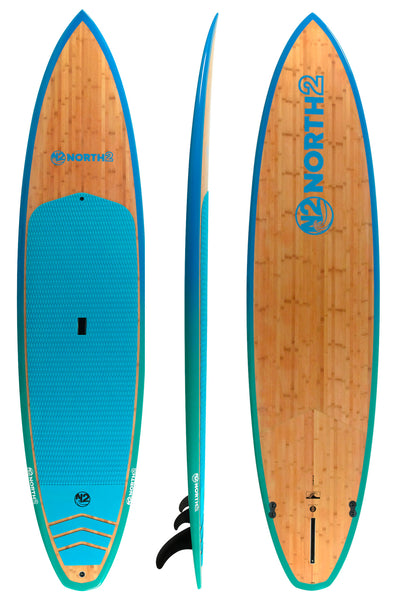 N2 11'2" bamboo fiberglass blue teal sessions surf style fast paddle board