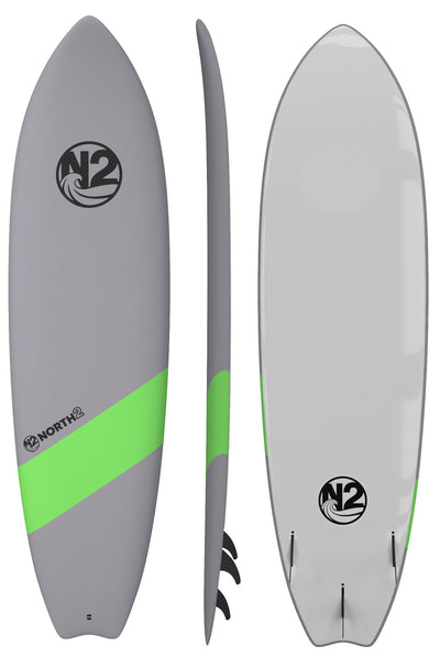 N2 6'8" lime green soft top surfboard fish 