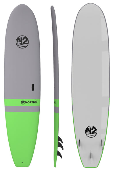 N2 8'5" lime green soft top surfboard funboard 