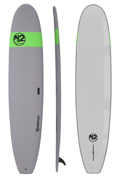 N2 9'2" lime green soft top surfboard longboard 