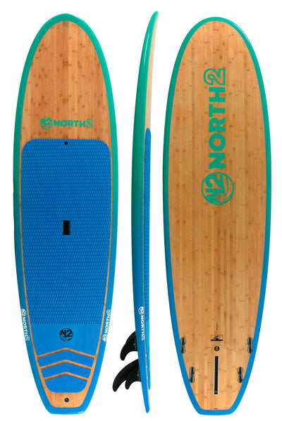 N2 9' bamboo fiberglass blue green sessions quad fins surf paddle board